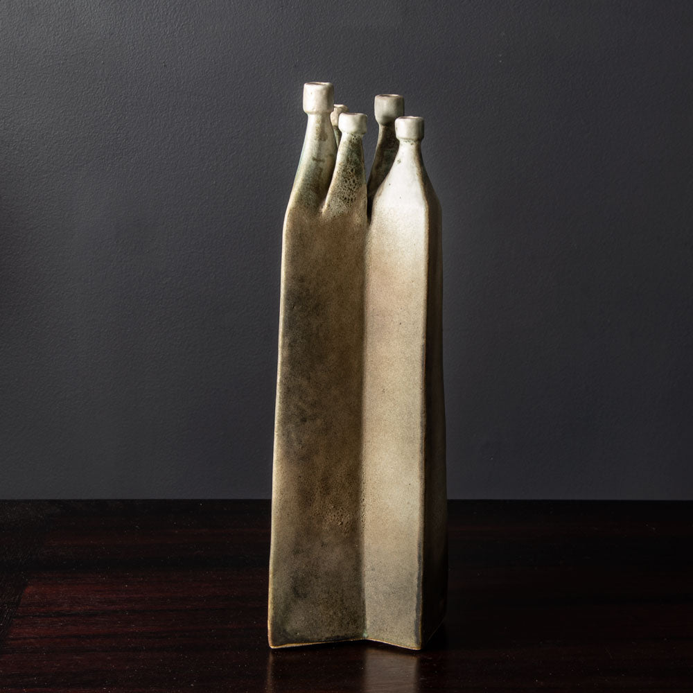 Products Ingeborg and Bruno Asshoff, Germany, unique multi-opening stoneware vase with gray and brown glaze