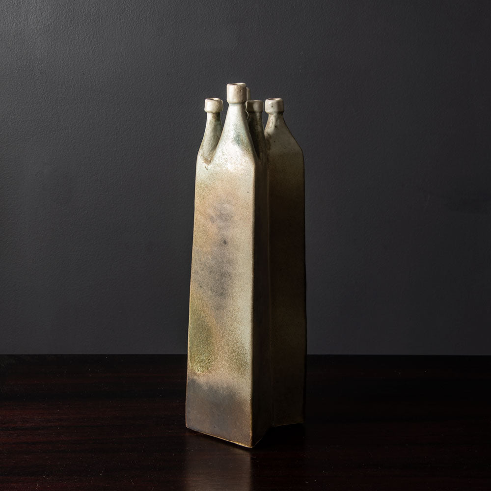 Products Ingeborg and Bruno Asshoff, Germany, unique multi-opening stoneware vase with gray and brown glaze