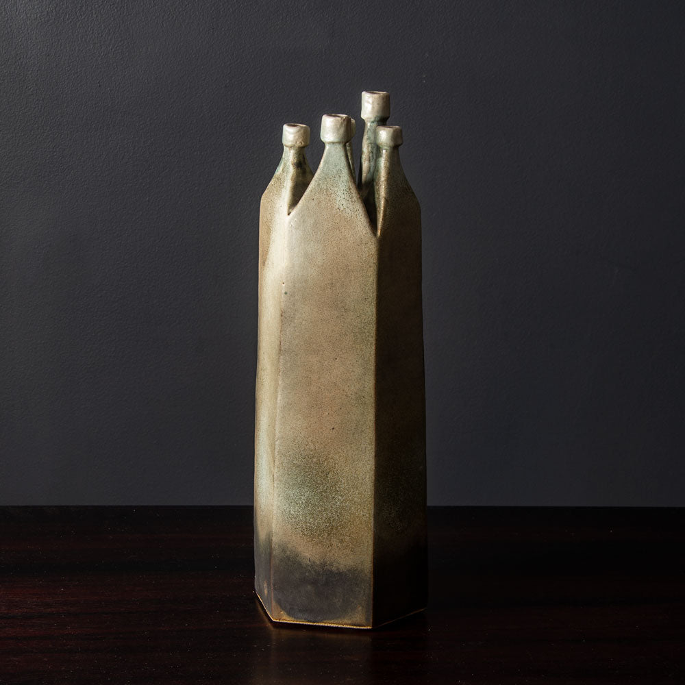 Products Ingeborg and Bruno Asshoff, Germany, unique multi-opening stoneware vase with gray and brown glaze