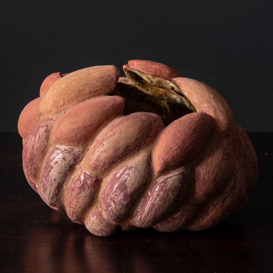 Beate Kuhn, Germany, sculptural vessel with matte pale red glaze J1220