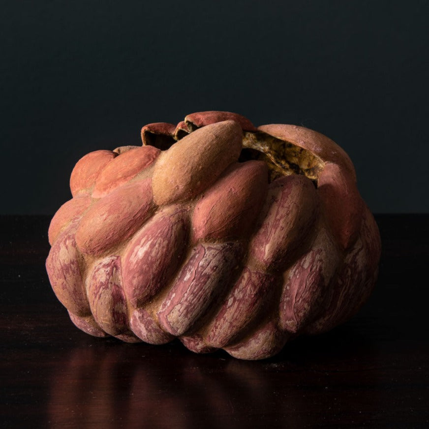 Beate Kuhn, Germany, sculptural vessel with matte pale red glaze J1220