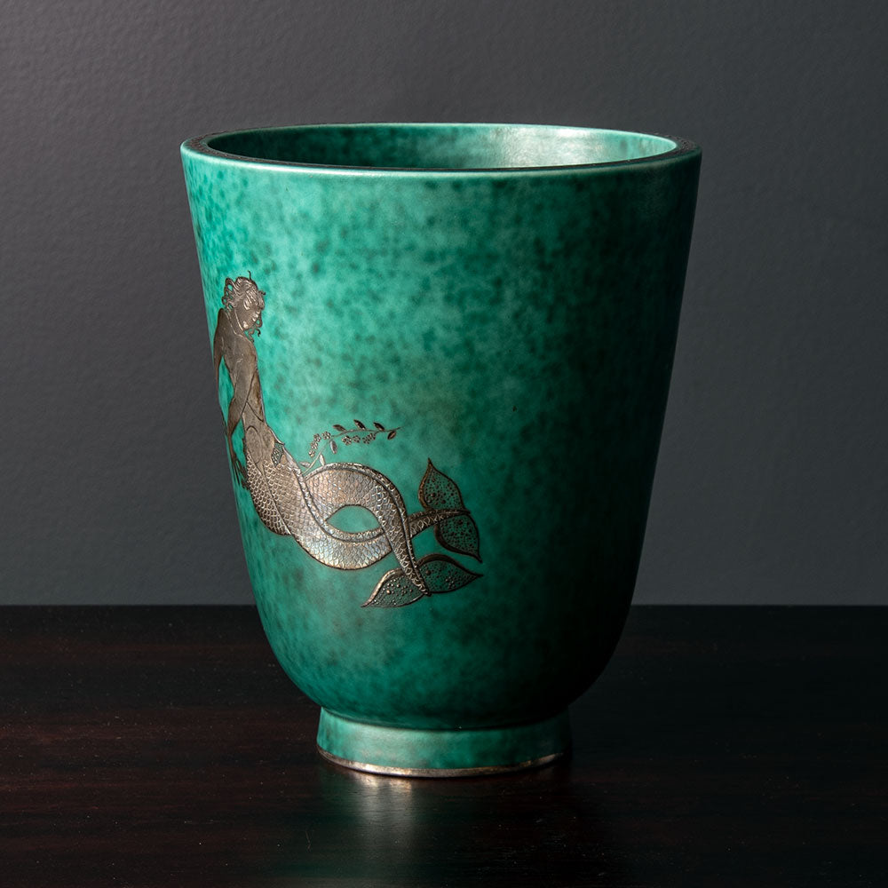 Wilhelm Kåge for Gustavsberg, Sweden "Argenta" vase with mermaid decoration in silver H1585