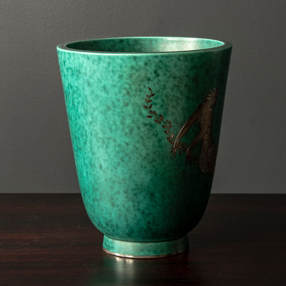 Wilhelm Kåge for Gustavsberg, Sweden "Argenta" vase with mermaid decoration in silver H1585