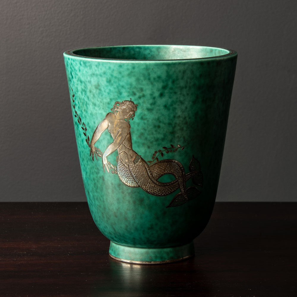 Wilhelm Kåge for Gustavsberg, Sweden "Argenta" vase with mermaid decoration in silver H1585