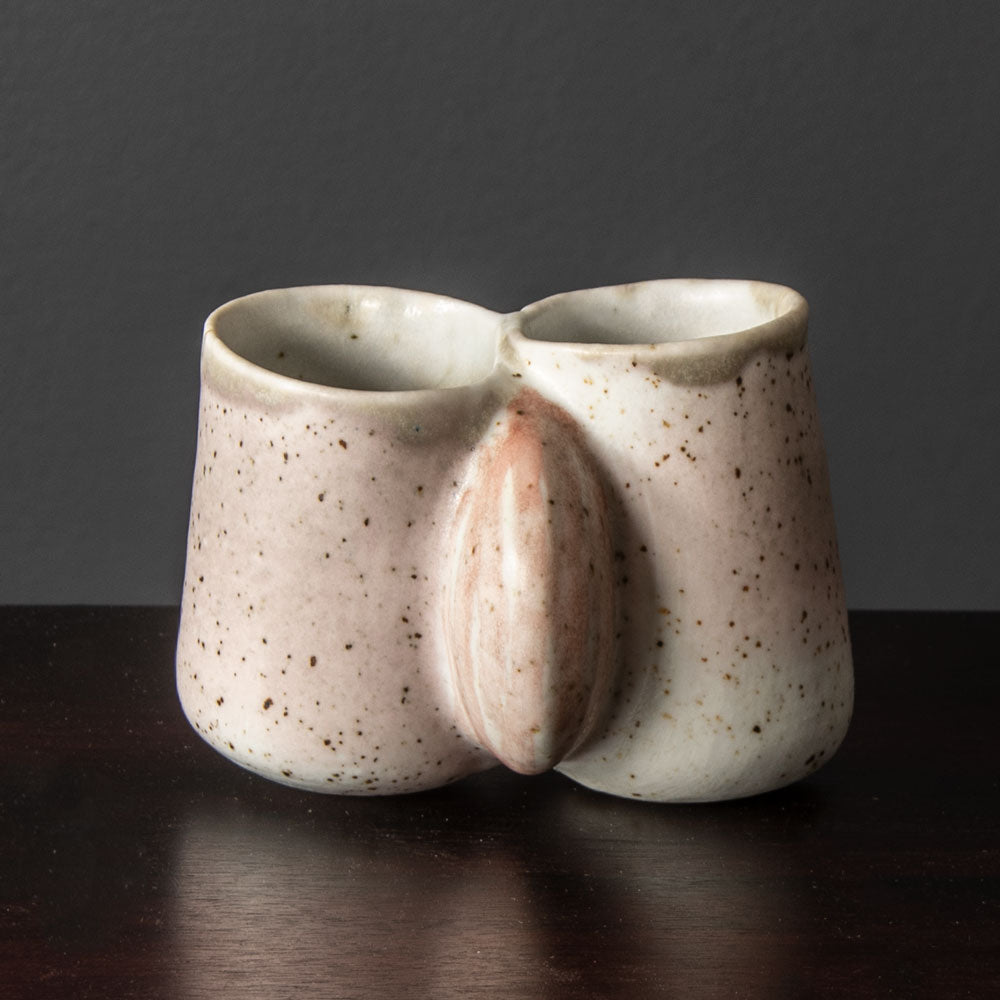 Beate Kuhn, Germany, unique sculptural vessel with pink, blue and white glaze H1252