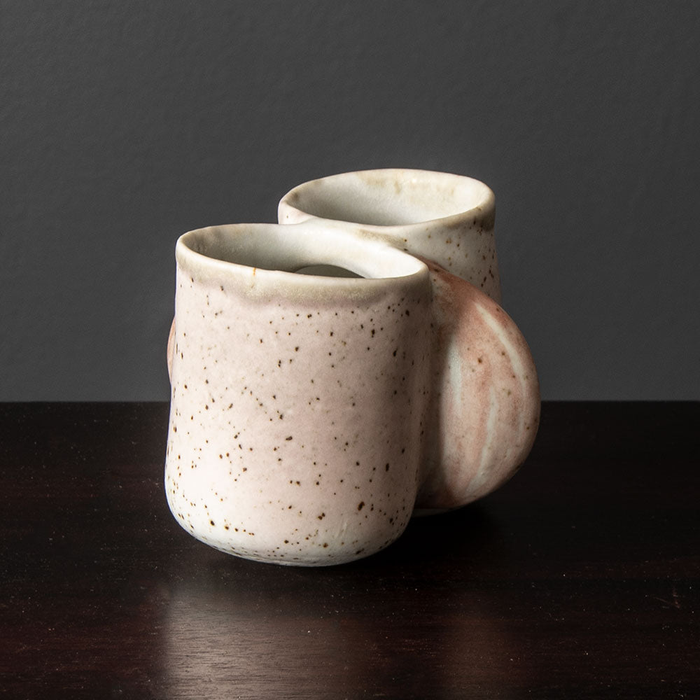 Beate Kuhn, Germany, unique sculptural vessel with pink, blue and white glaze H1252