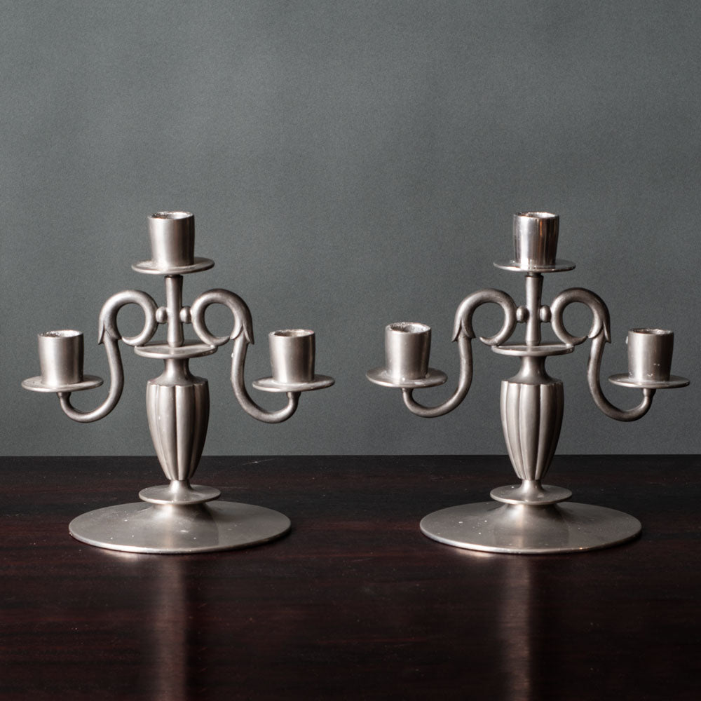 Edvin Ollers for Schreuder & Olsson, Sweden, pair of pewter candlesticks L3136