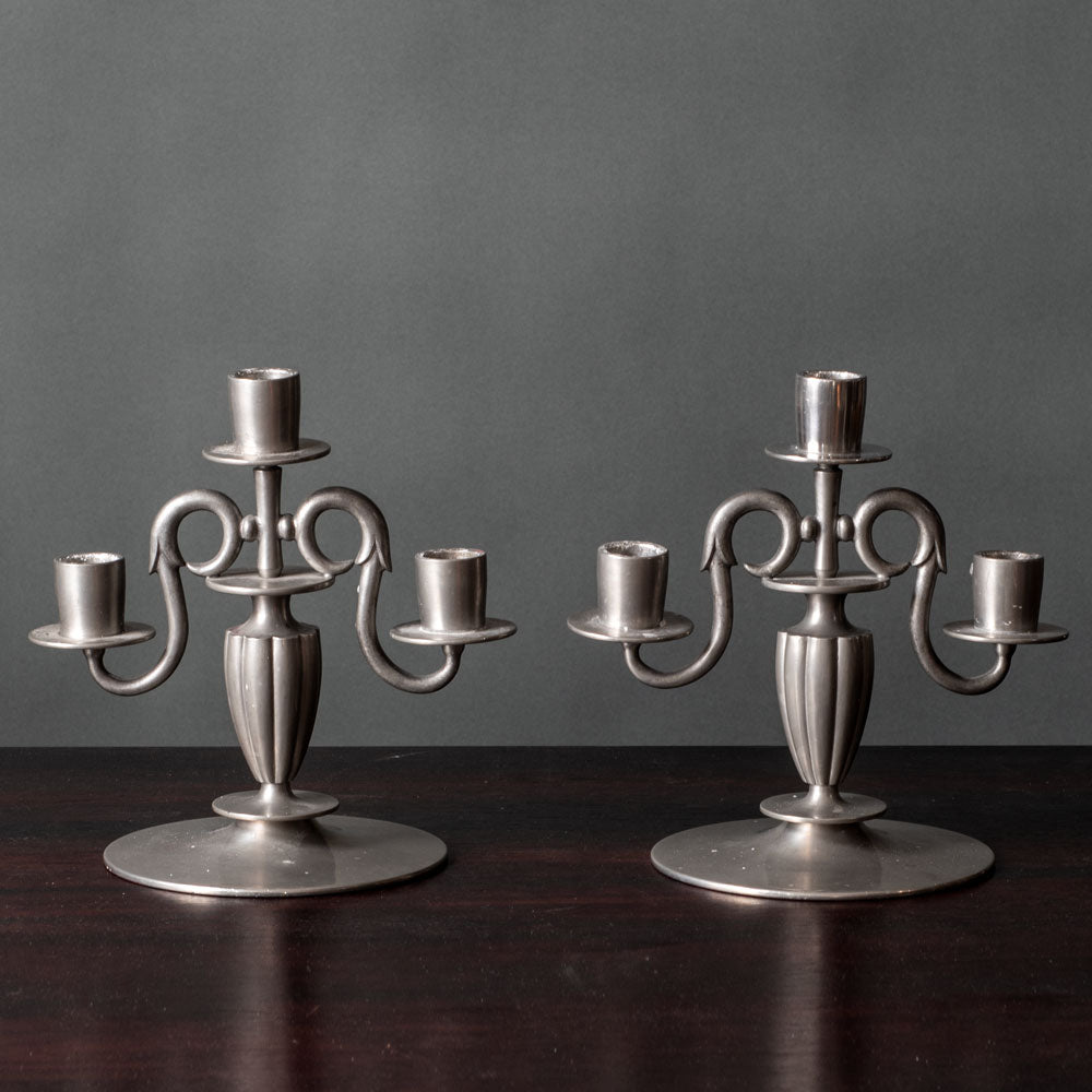 Edvin Ollers for Schreuder & Olsson, Sweden, pair of pewter candlesticks L3136