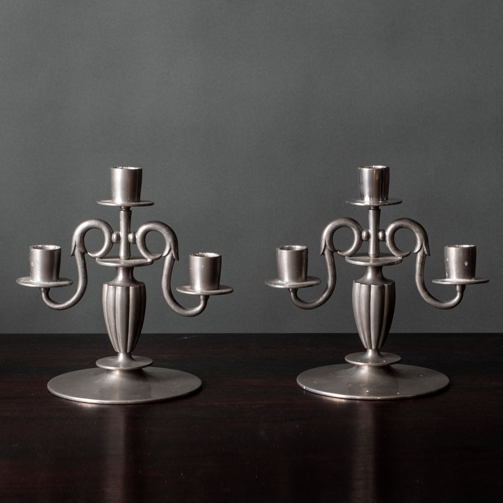 Edvin Ollers for Schreuder & Olsson, Sweden, pair of pewter candlesticks L3136