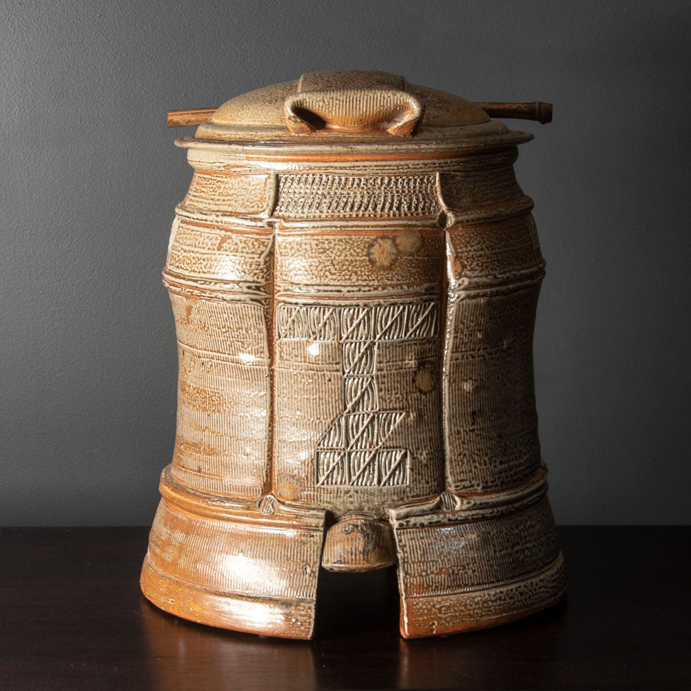 Francois Gallissaires, France, "Samourai", salt-glazed vessel with hinged lid J1052