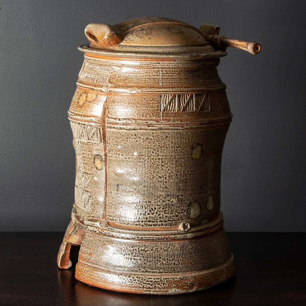 Francois Gallissaires, France, "Samourai", salt-glazed vessel with hinged lid J1052