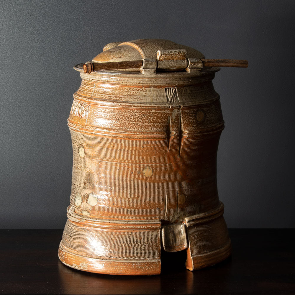 Francois Gallissaires, France, "Samourai", salt-glazed vessel with hinged lid J1052