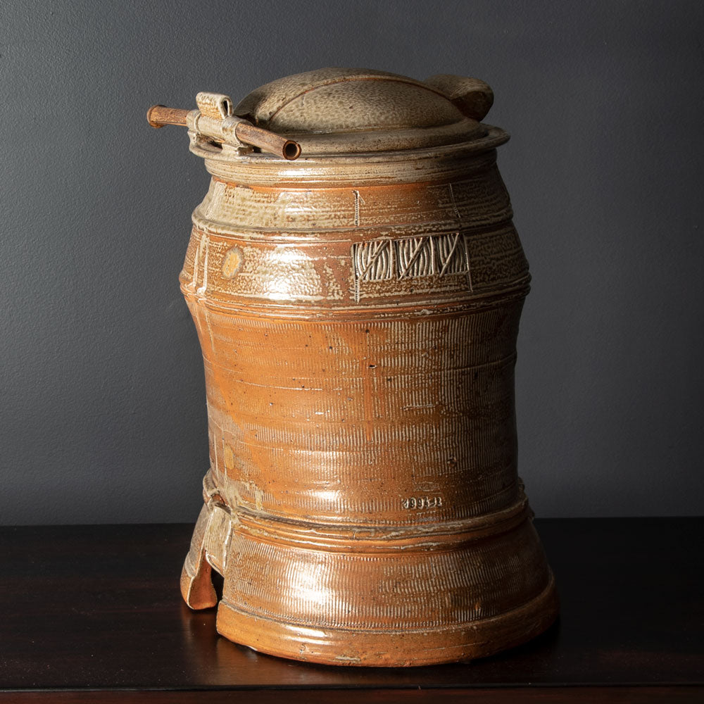 Francois Gallissaires, France, "Samourai", salt-glazed vessel with hinged lid J1052