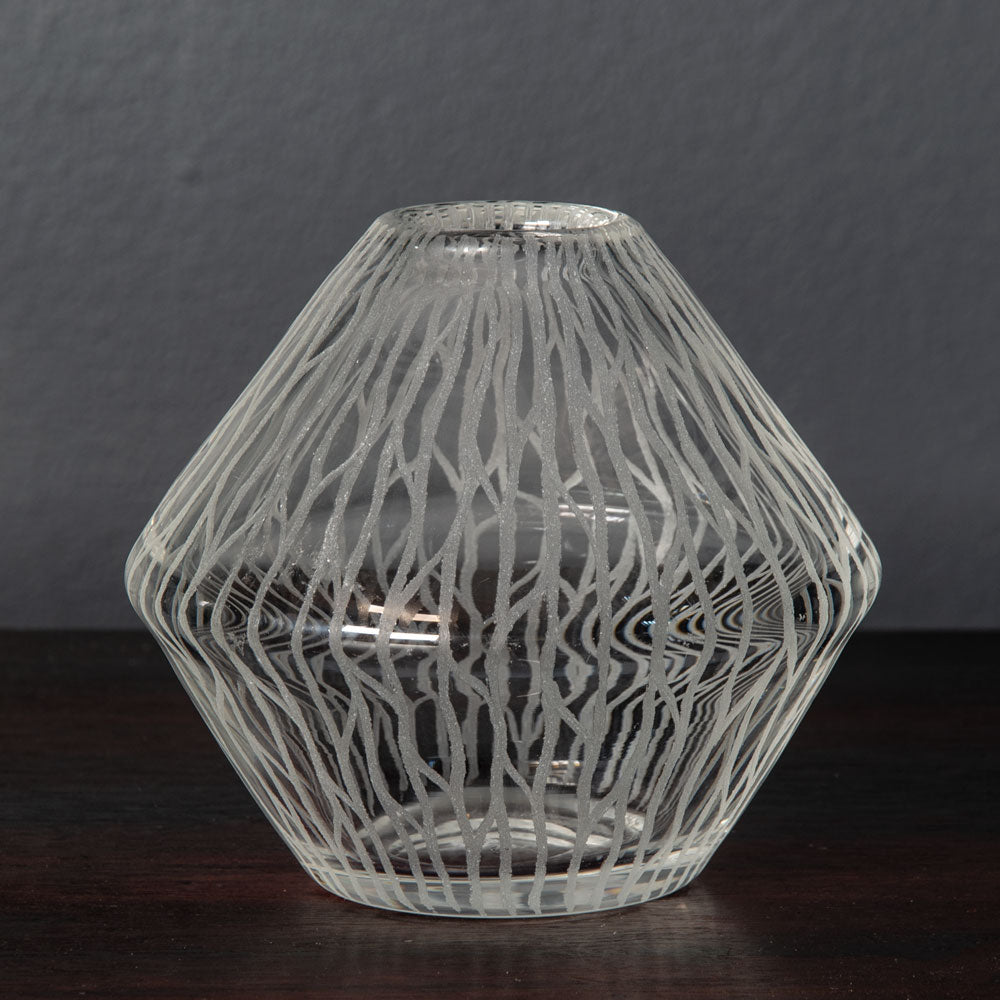 Bengt Orup for Johansfors, Sweden, clear glass vase with engraved line pattern J1250