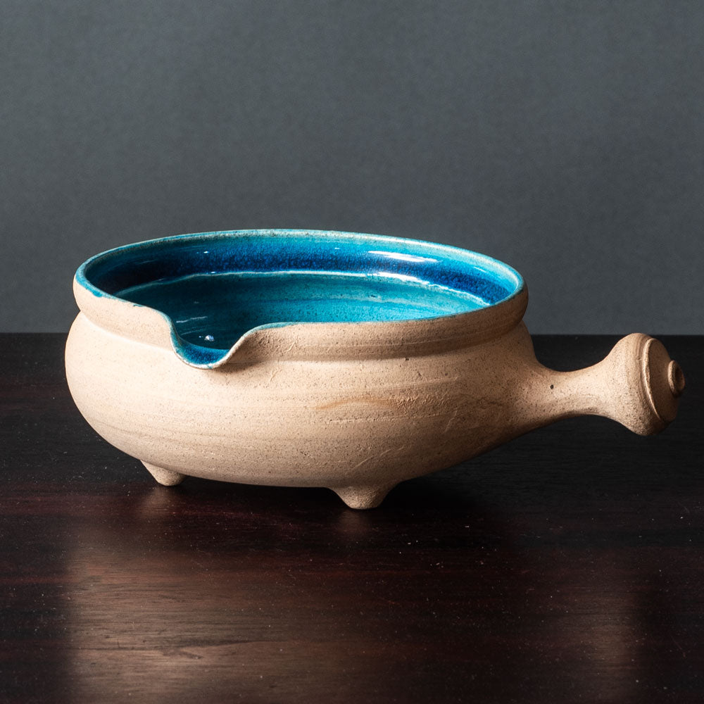 Nils Kähler for Herman A. Kähler Keramik, Denmark, shallow pouring vessel with turquoise glaze H1342
