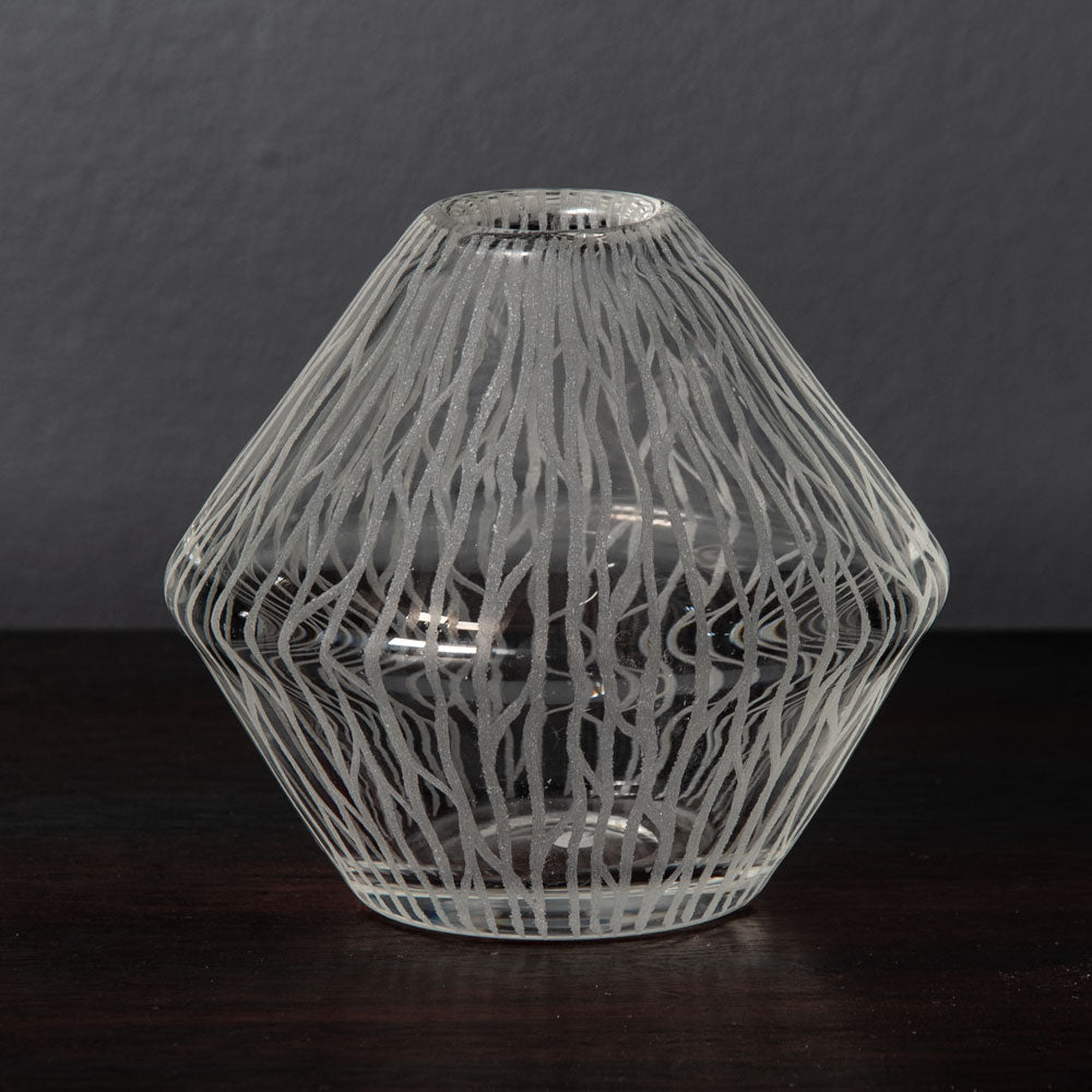 Bengt Orup for Johansfors, Sweden, clear glass vase with engraved line pattern J1250