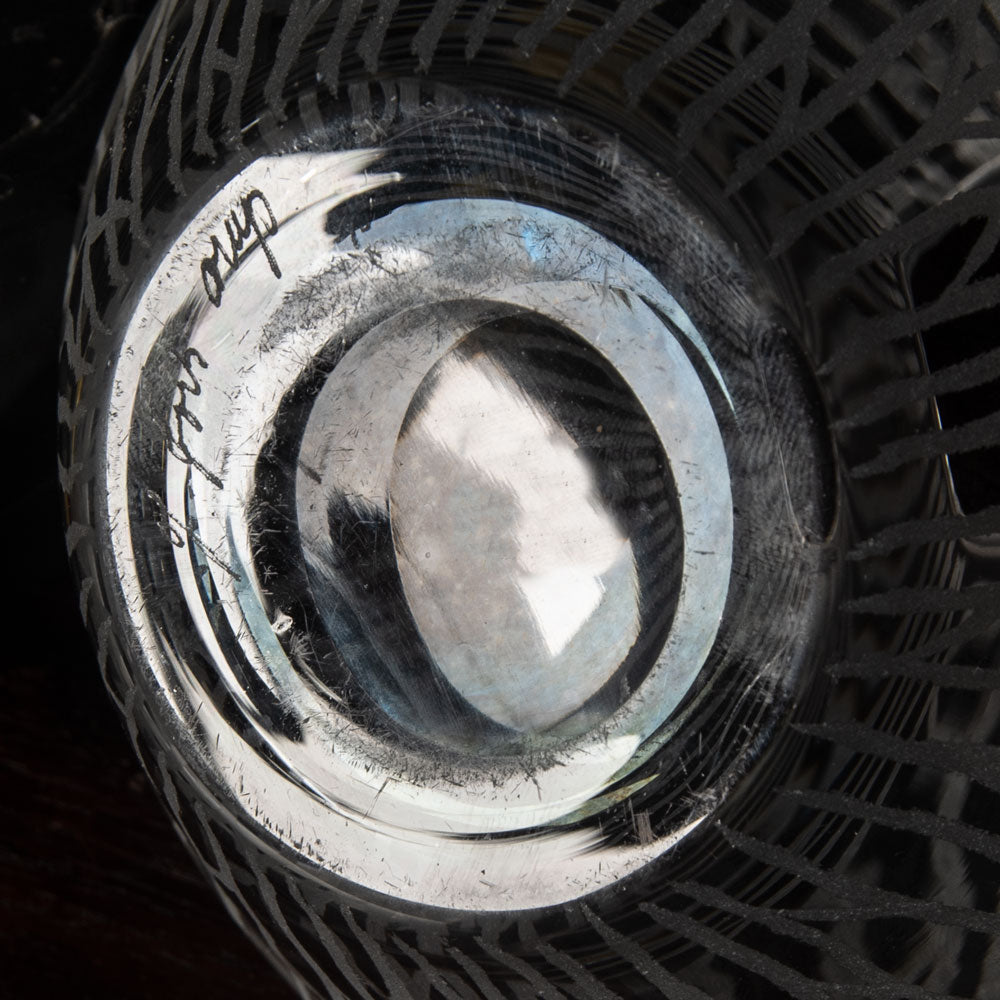 Bengt Orup for Johansfors, Sweden, clear glass vase with engraved line pattern J1250