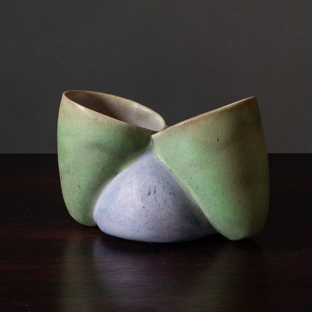 Beate Kuhn, Germany, unique sculptural vessel with green and blue matte glaze K2888