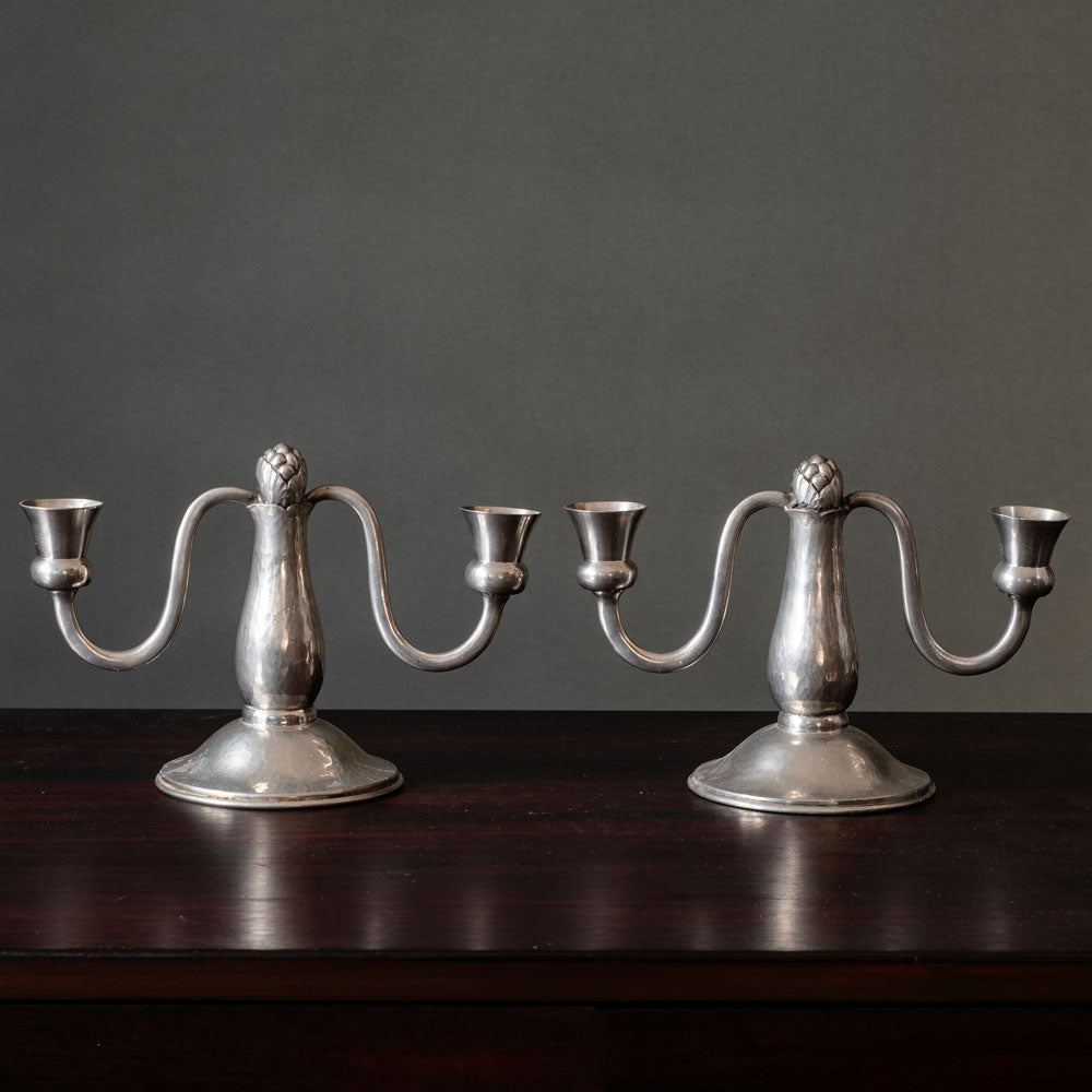 Danskt Kunst, Denmark, pair of art nouveau pewter candelabras K2784