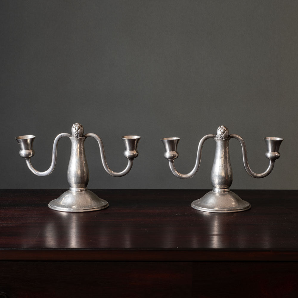 Danskt Kunst, Denmark, pair of art nouveau pewter candelabras K2784