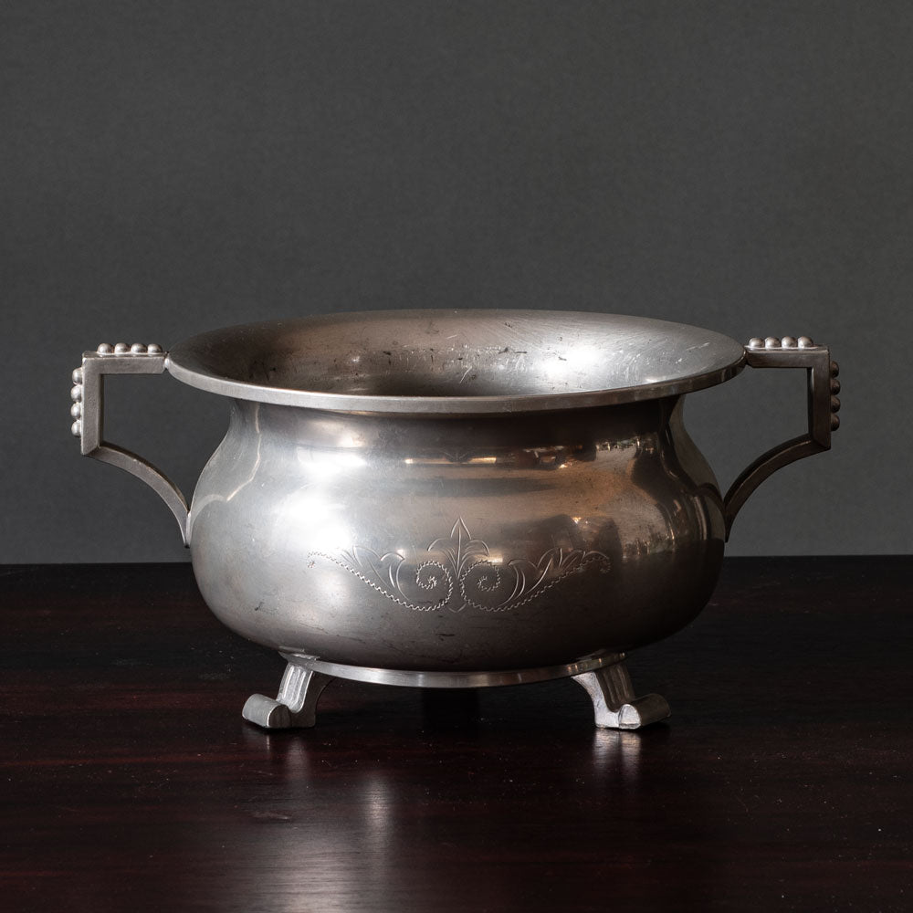 Emil O. Möller, Sweden, art deco pewter bowl with two handles L3129