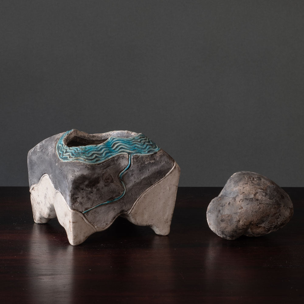 Wayne Higby, US, stoneware sculptural lidded vessel from the "Island" series K2720