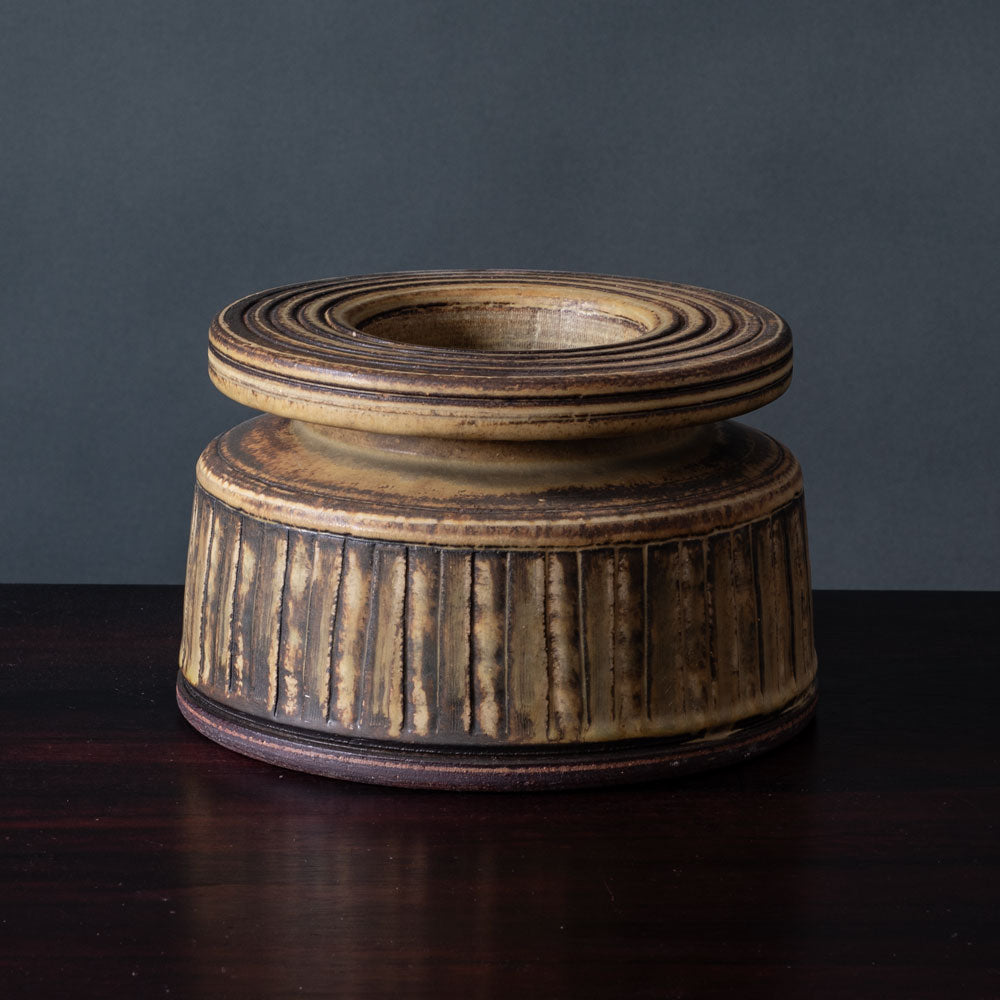 Wilhelm Kåge for Gustavsberg, Sweden, unique large stoneware "Farsta" vase with brown glaze  J1044