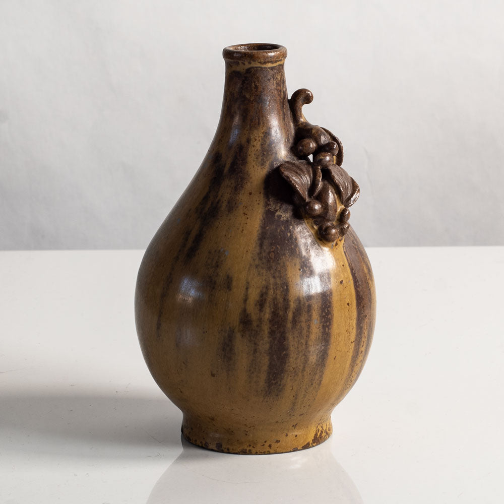 Arne Bang, own studio, Denmark, stoneware vase with brown glaze and berry decoration M4239