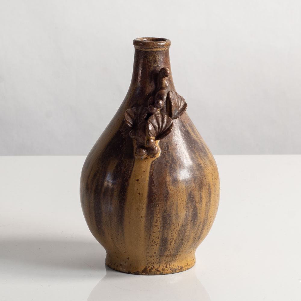 Arne Bang, own studio, Denmark, stoneware vase with brown glaze and berry decoration M4239