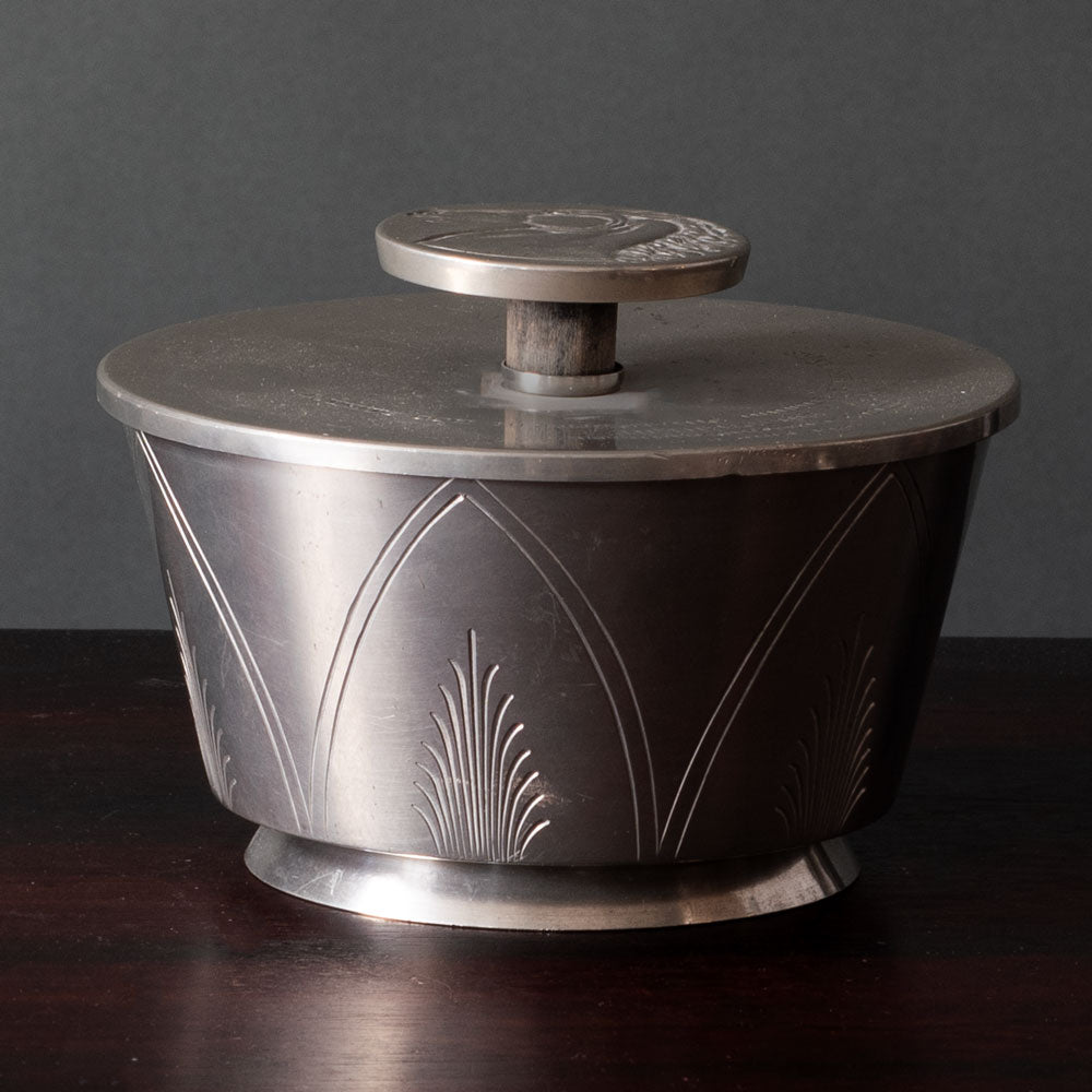Oscar Antonsson for Athena Ystad, Sweden, pewter lidded jar with horse to lid L3098