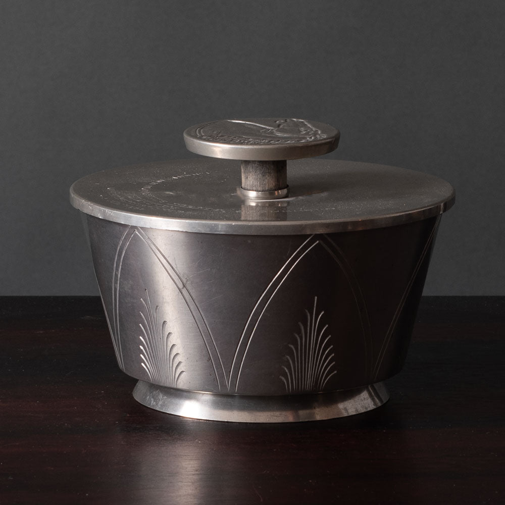 Oscar Antonsson for Athena Ystad, Sweden, pewter lidded jar with horse to lid L3098