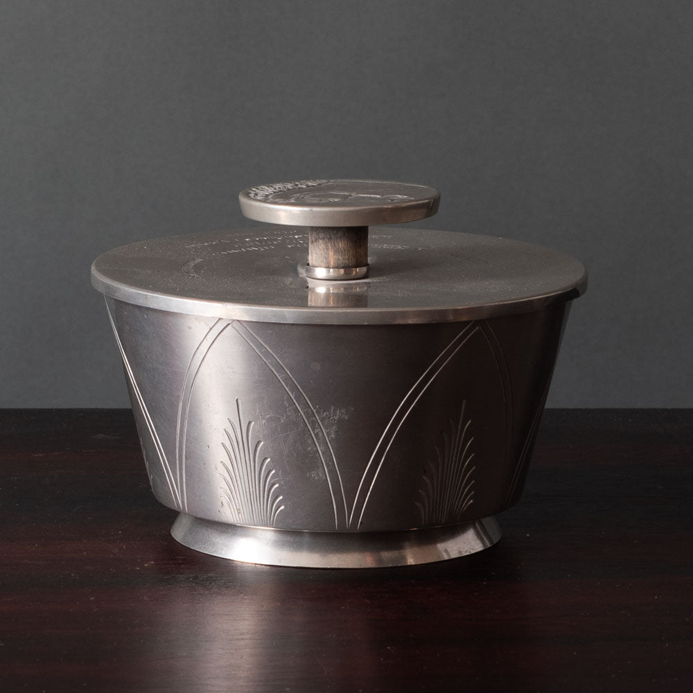 Oscar Antonsson for Athena Ystad, Sweden, pewter lidded jar with horse to lid L3098