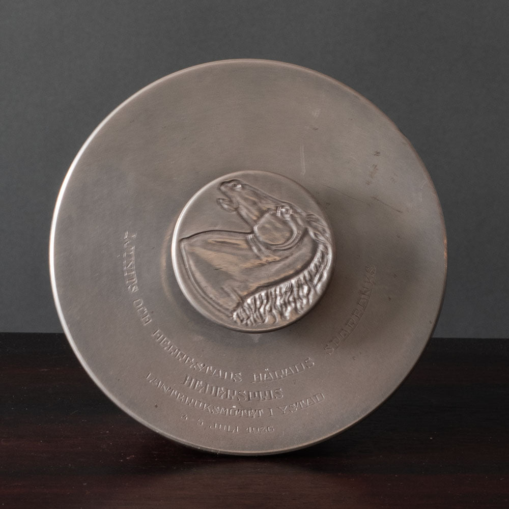 Oscar Antonsson for Athena Ystad, Sweden, pewter lidded jar with horse to lid L3098