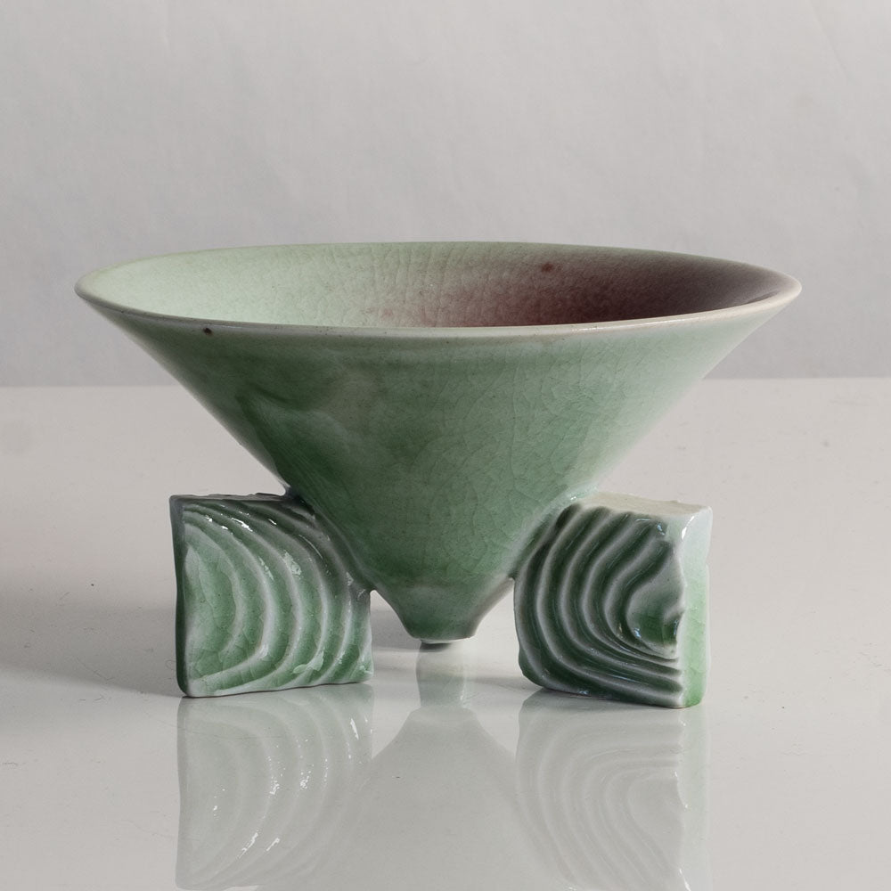 Colin Pearson, UK, unique stoneware bowl with celadon and oxblood glaze M4096