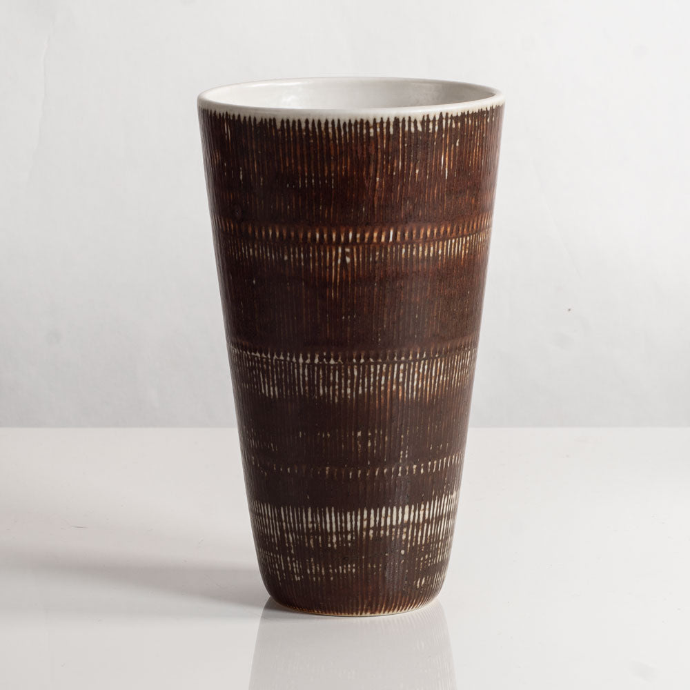 Hertha Bengtsson for Rörstrand, stoneware vase with striated brown glaze L3243
