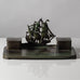 Just Andersen for GAB, Sweden, bronze double inkwell desk tray with ship figure K2762