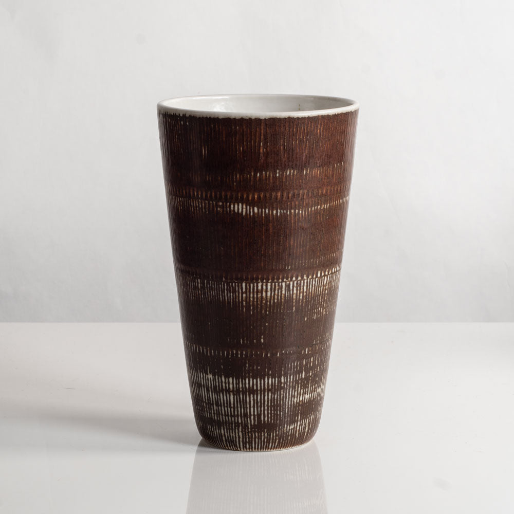 Hertha Bengtsson for Rörstrand, stoneware vase with striated brown glaze L3243