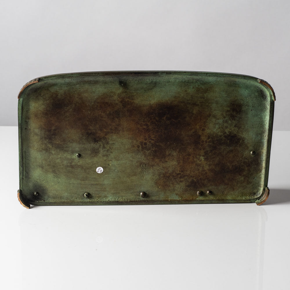 Just Andersen for GAB, Sweden, bronze double inkwell desk tray with ship figure K2762