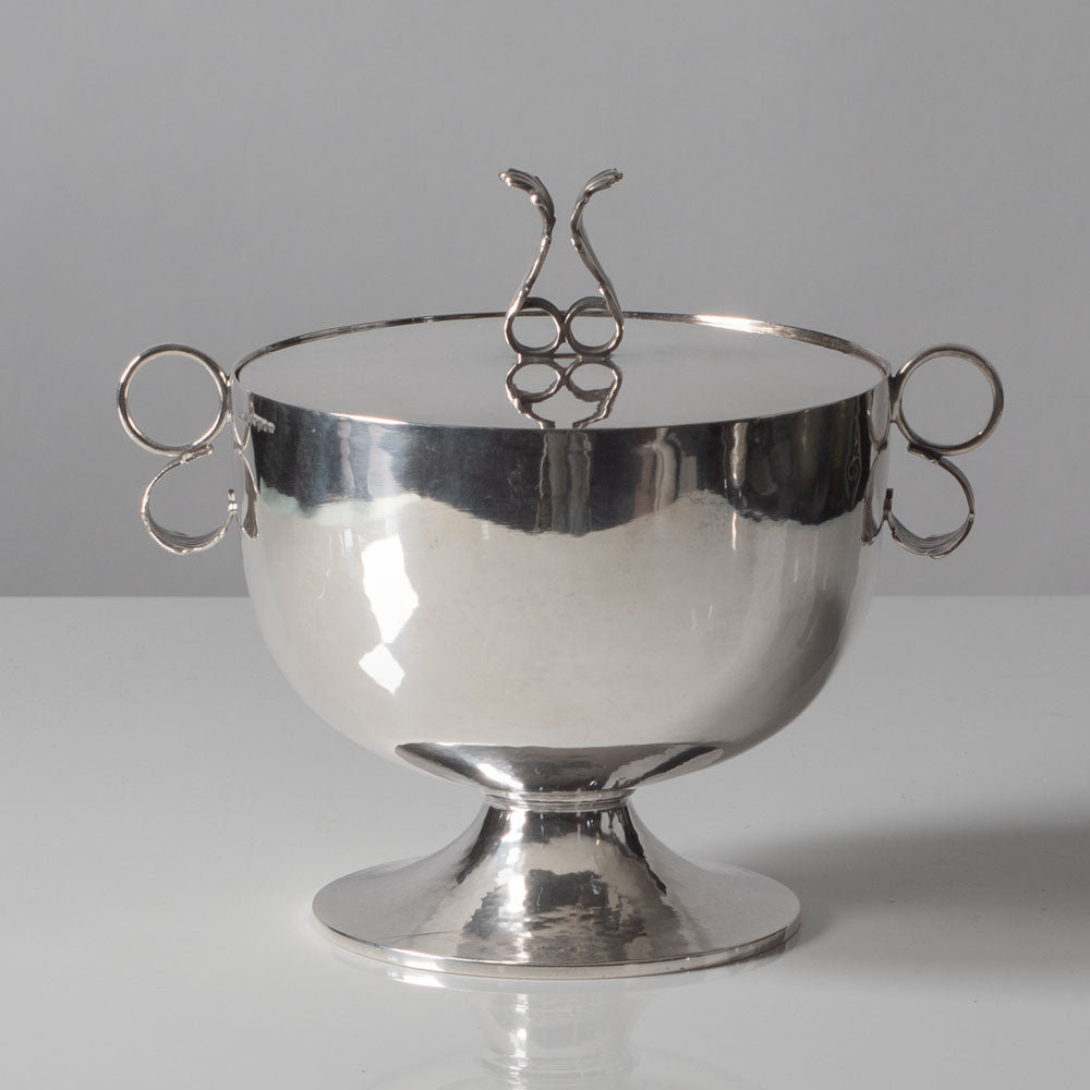 Carl Hoff, Sweden, silver lidded bowl with decorative handles L3143