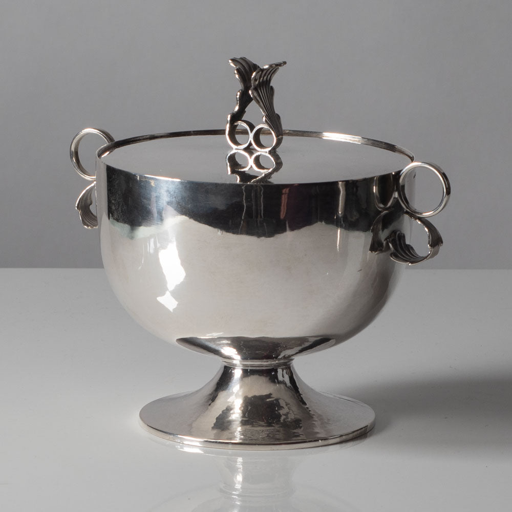 Carl Hoff, Sweden, silver lidded bowl with decorative handles L3143