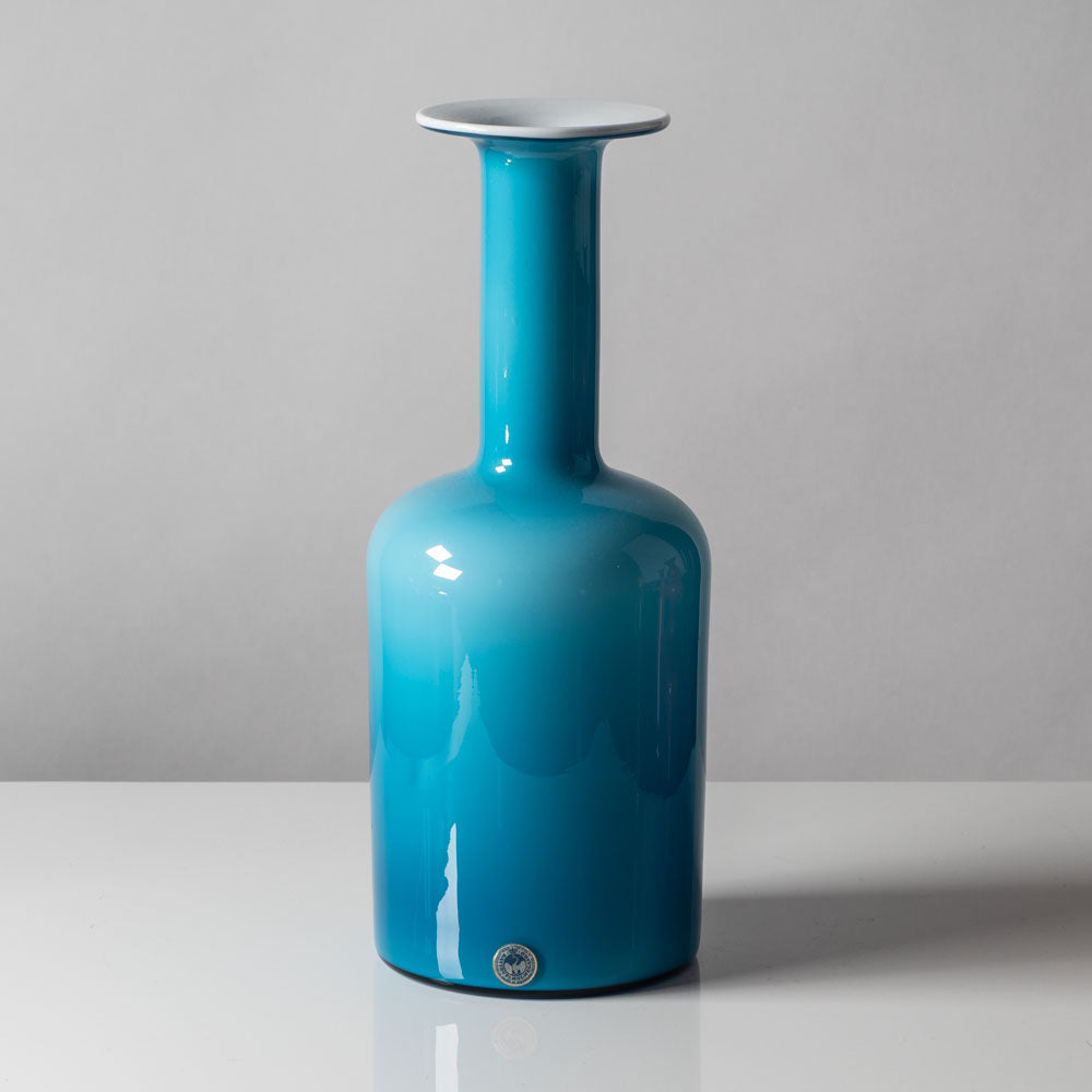 Otto Brauer for Holmegaard, Denmark, "Gulvvase" in blue and white glass K2441