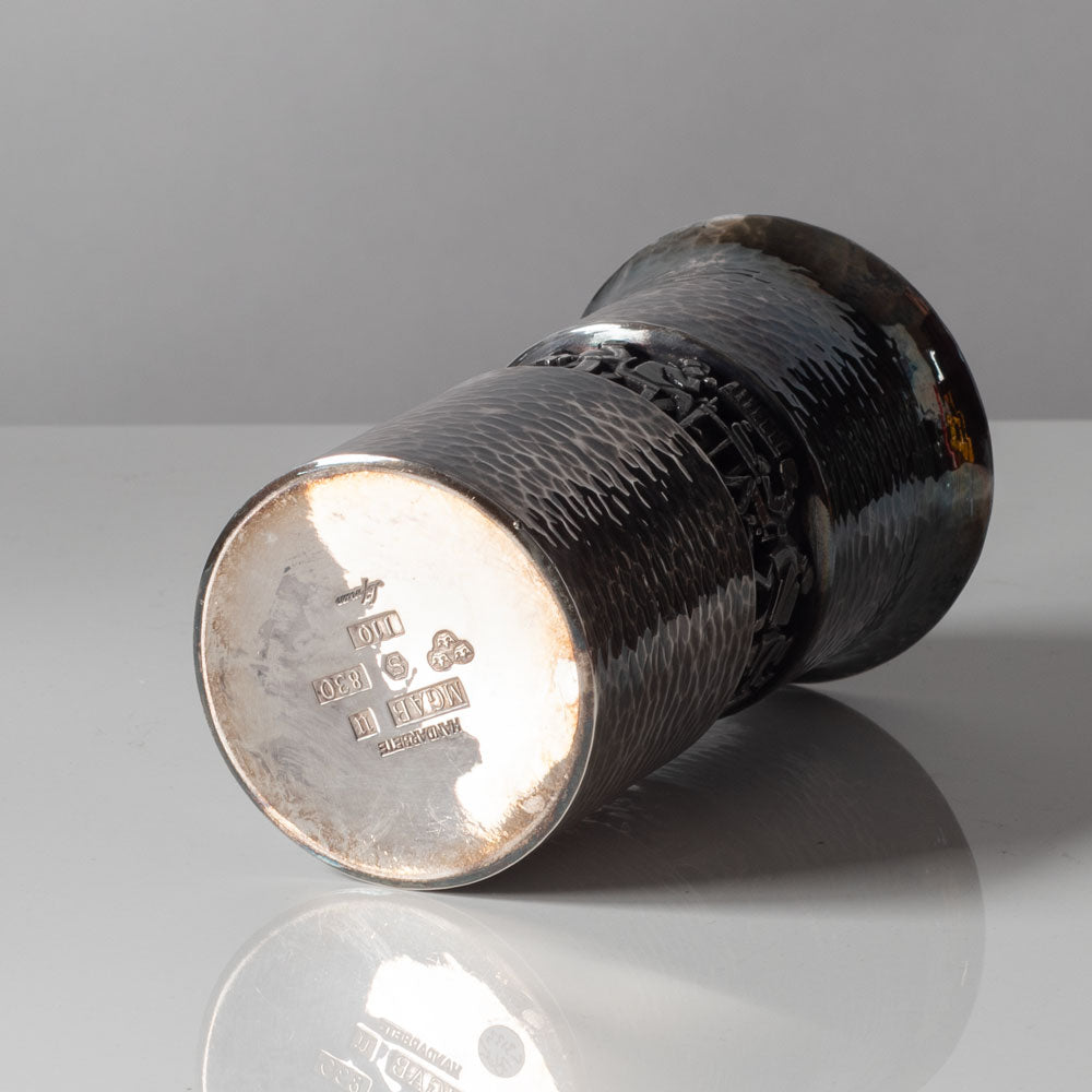 Eric Löfmann for Mema-GAB, Sweden, silver vase with hammered finish and scene in relief L3133