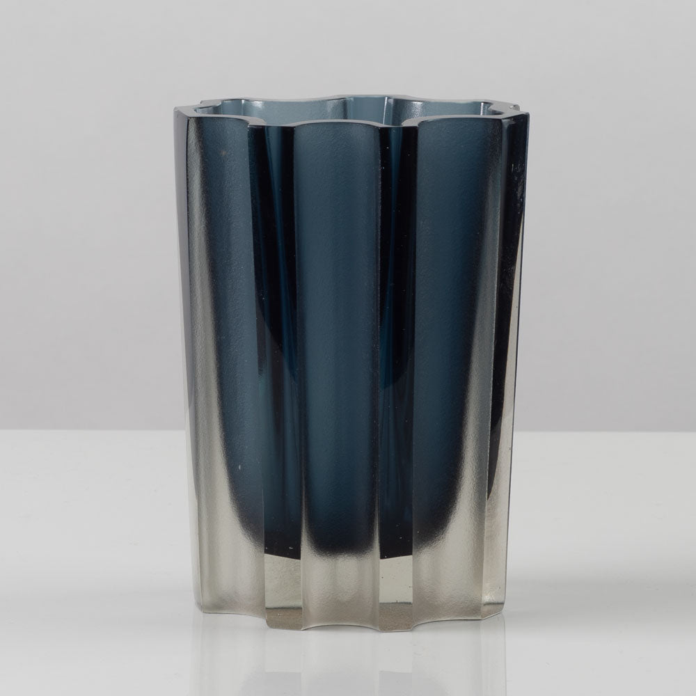 Tapio Wirkkala for Iittala, Finland, blue frosted glass vase L3147
