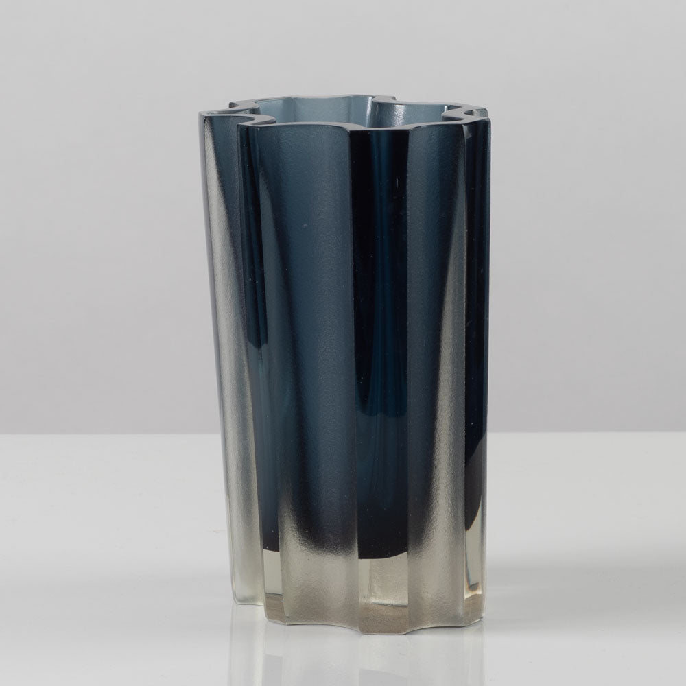 Tapio Wirkkala for Iittala, Finland, blue frosted glass vase L3147