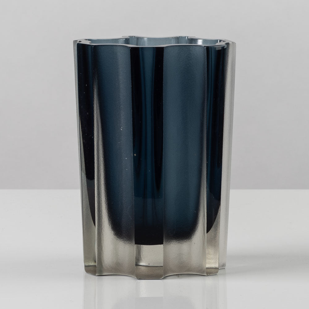 Tapio Wirkkala for Iittala, Finland, blue frosted glass vase L3147