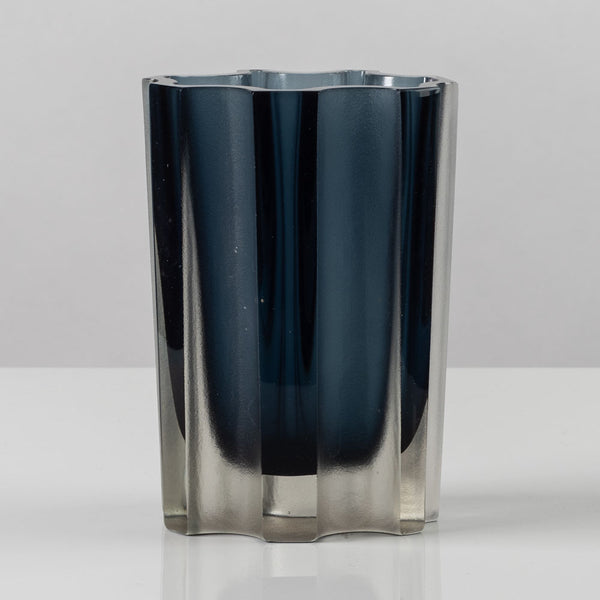 Tapio Wirkkala for Iittala, Finland, blue frosted glass vase L3147