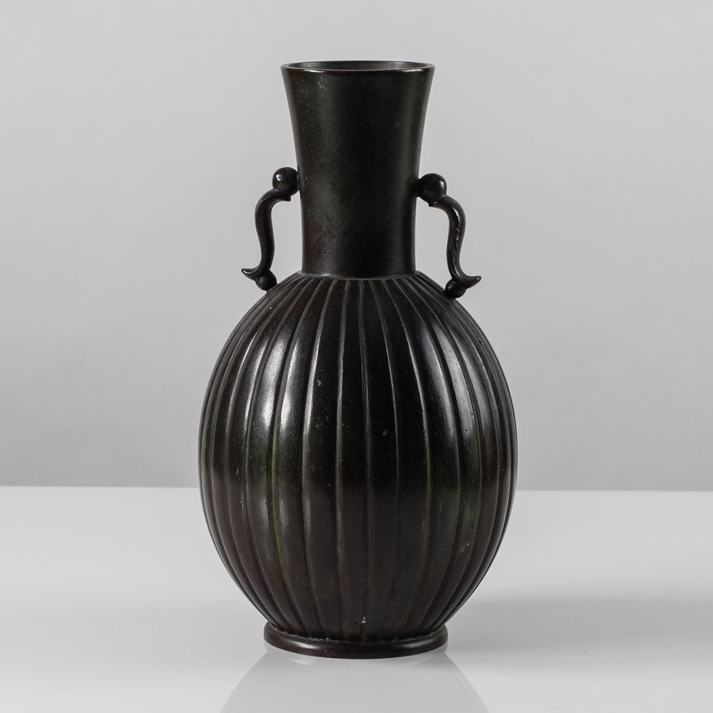 Just Andersen for GAB, Sweden, ribbed bronze handled vase L3081