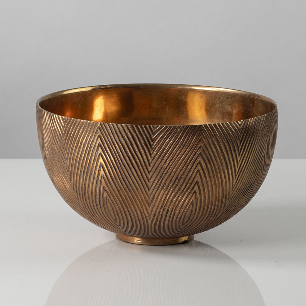 Axel Salto for Royal Copenhagen, Denmark, bronze bowl with fluted line pattern L3119