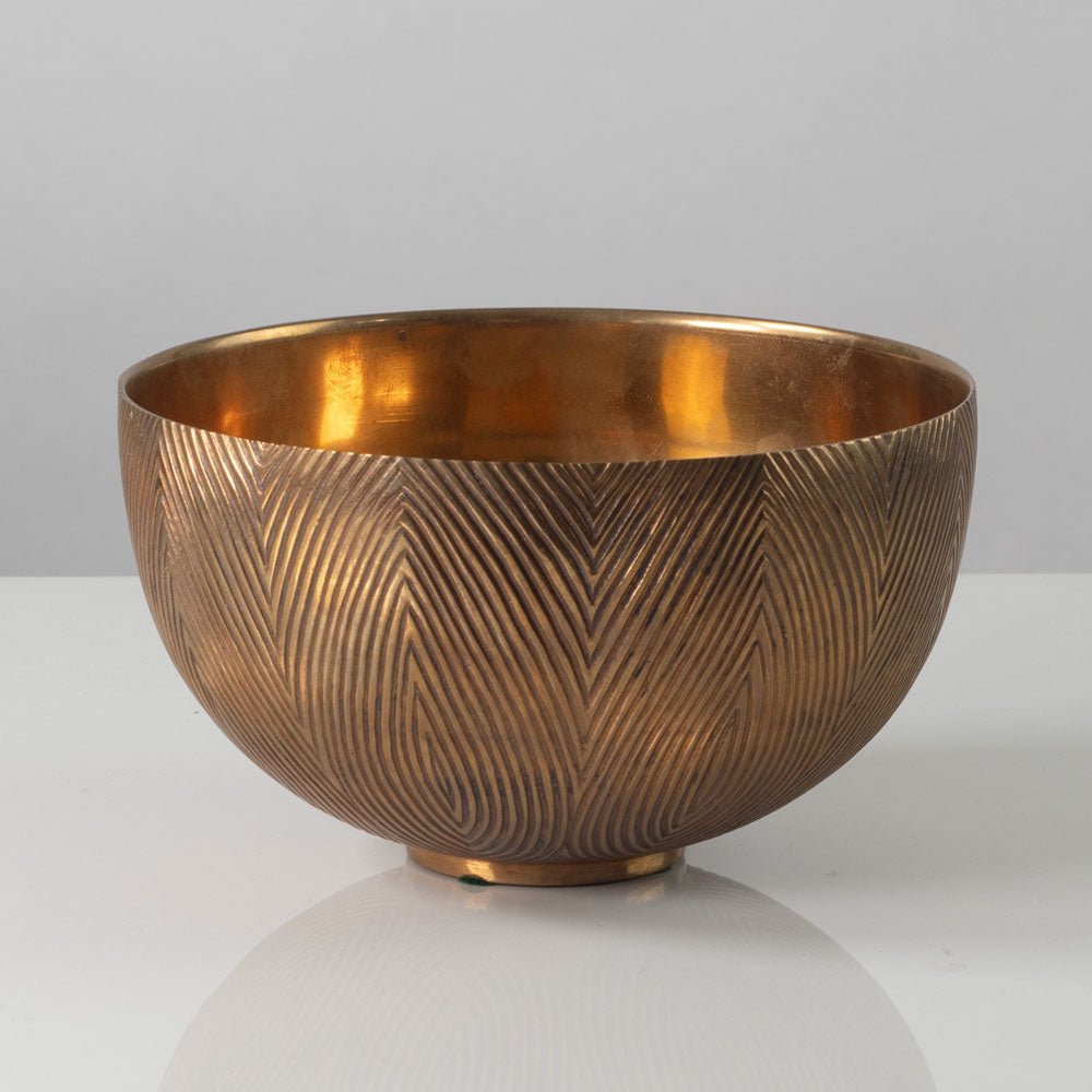 Axel Salto for Royal Copenhagen, Denmark, bronze bowl with fluted line pattern L3119