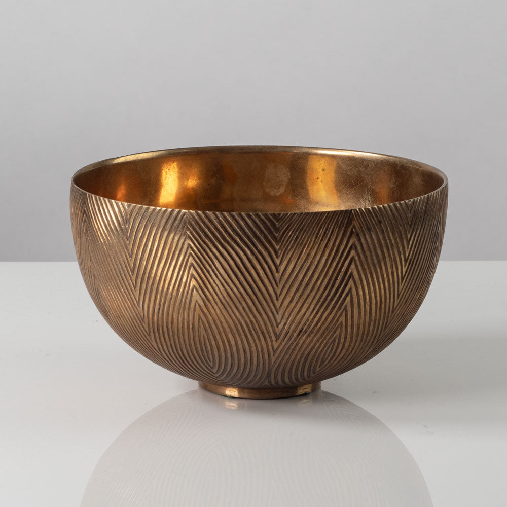 Axel Salto for Royal Copenhagen, Denmark, bronze bowl with fluted line pattern L3119
